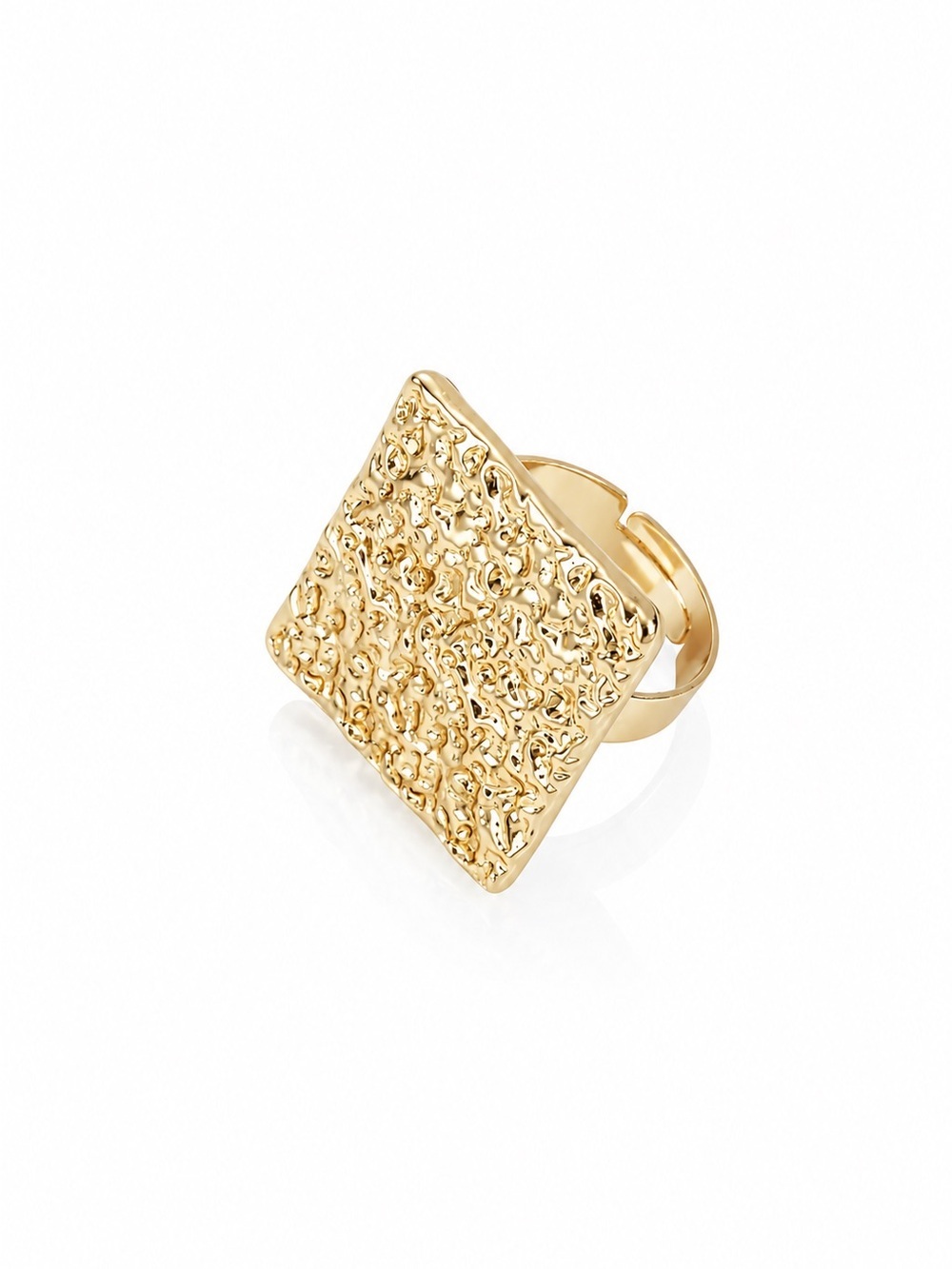 Gold Textured Square Statement Ring